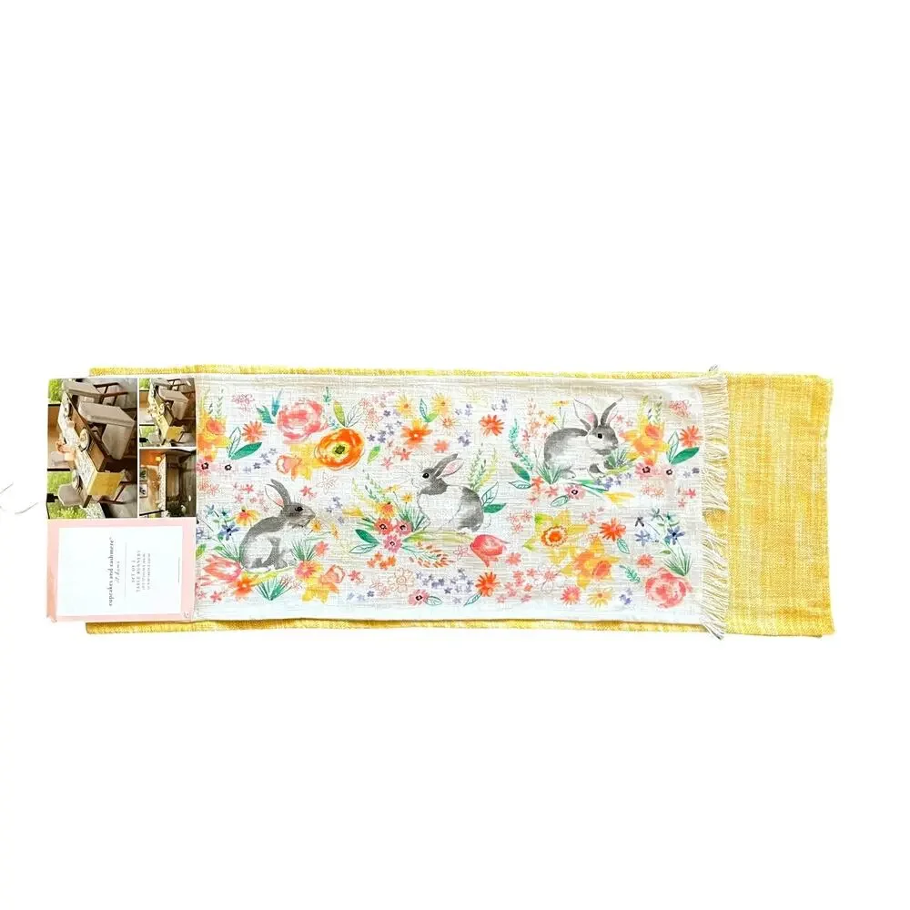 Cupcakes & Cashmere Spring Floral Easter Bunny Rabbit Double Table Runner NEW